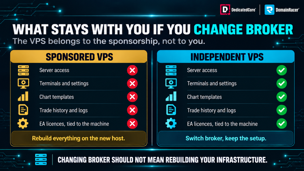 Sponsored VPS vs independent Forex VPS when changing brokers
