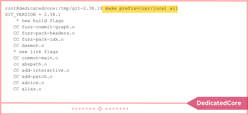 compile the package git source code running command
