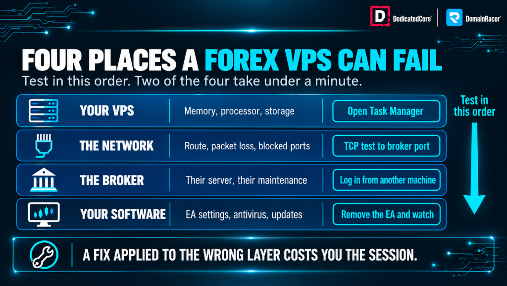 Forex VPS troubleshooting checklist for VPS, network, broker and software issues