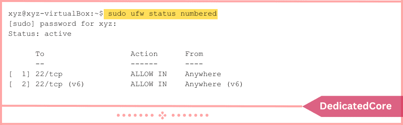 find ufw rule with command