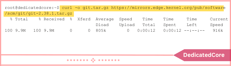 using curl command download latest git version
