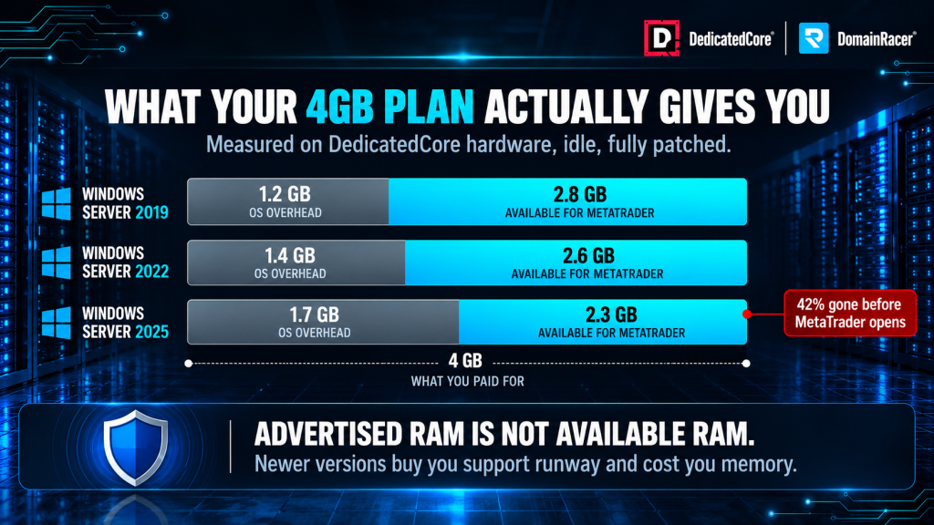 Windows Server 2019, 2022, and 2025 RAM usage on a 4GB plan