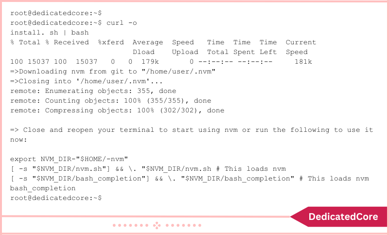 setup nvm script for installing node js and npm