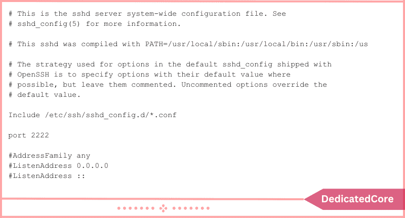 port 2222 sshd config file contents