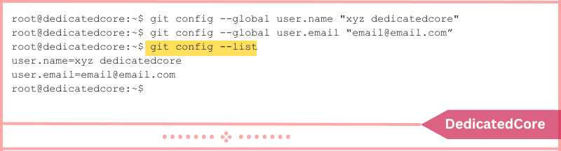configuring changes with git config command